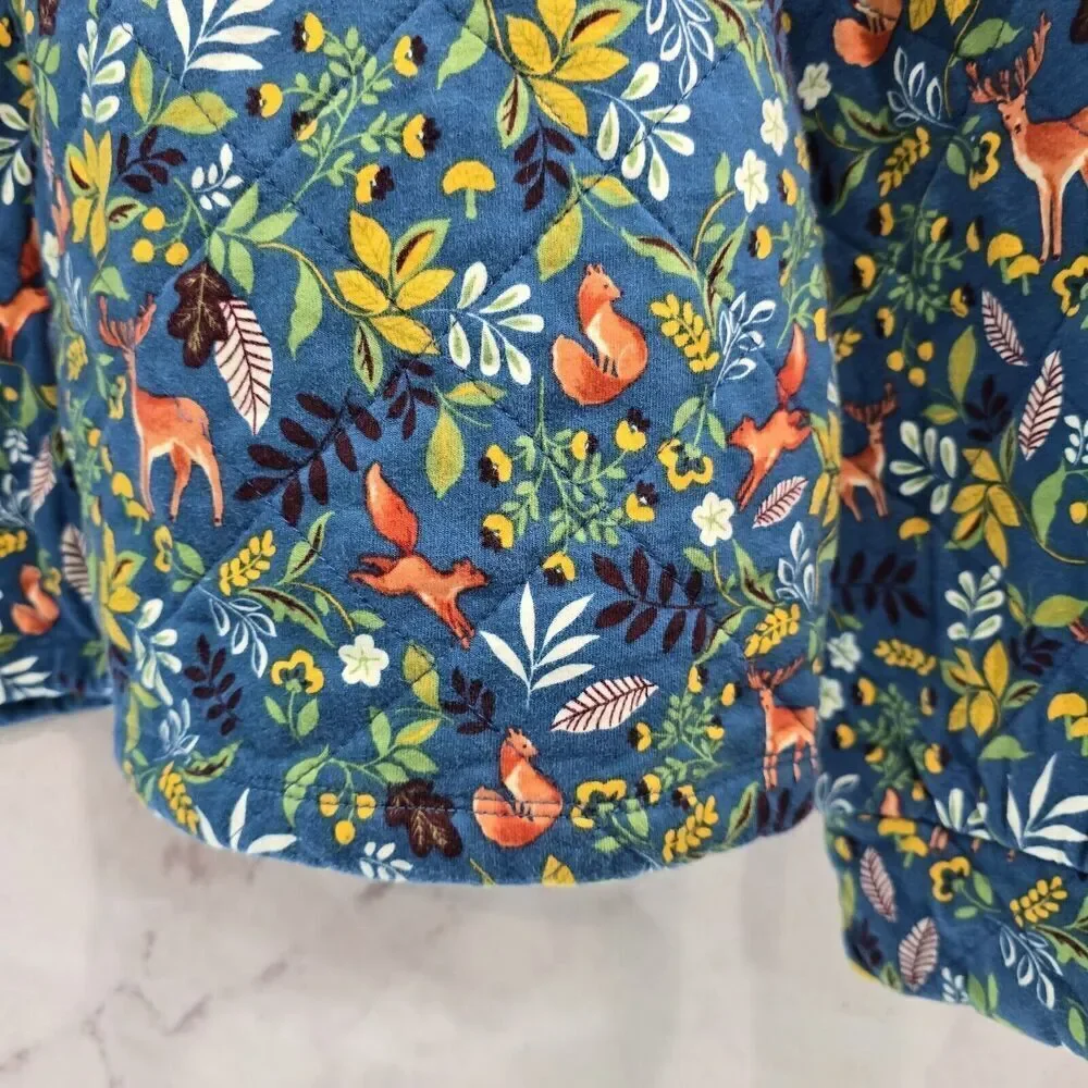 Talbots Pullover Womens Large Woodland Ditsy Quilted Sweatshirt Fox Deer Acorn - Picture 7 of 12